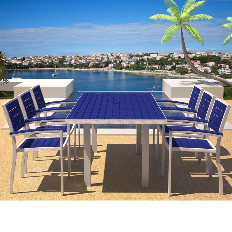 Euro Aluminum Rectangle Outdoor Dining Set with White Frame 7 Piece alternative photo