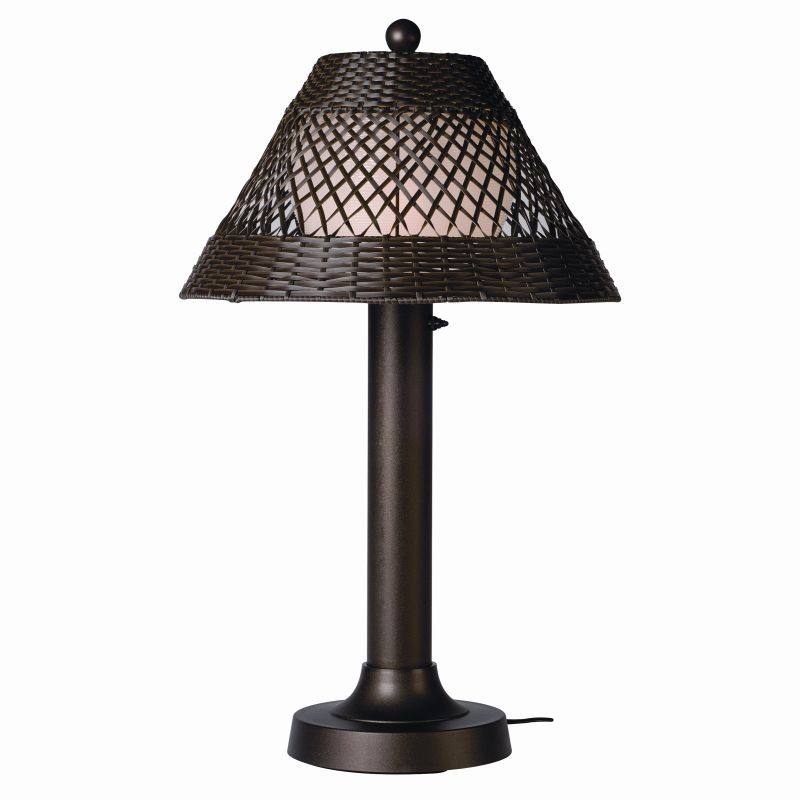 Lighting: Outdoor Table Lamps: Java Outdoor Table Lamp 34 × 3 inches Walnut Wicker