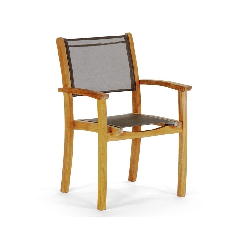 Modern Teak Sling Patio Dining Arm Chair