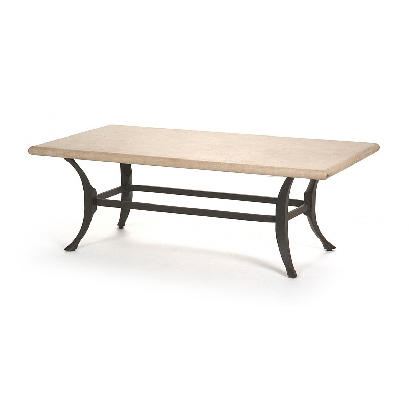 Paris Contemporary Cast Aluminum Rectangle Coffee Table Stone Top 52 inch