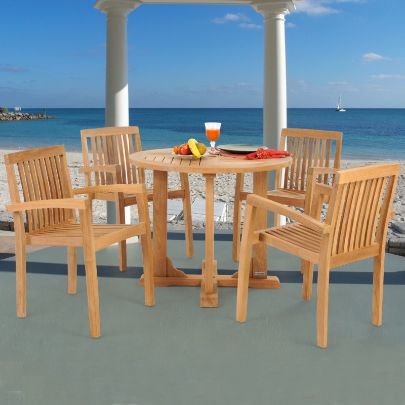 Modern Teak Patio Dining Set 5 Piece with 36 inch Table w/ Cushions : Outdoor Patio Dining Sets