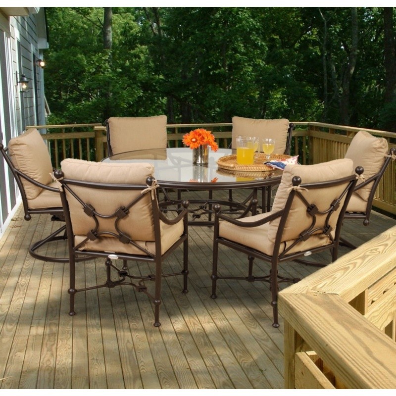 Outdoor Furniture: Caluco: Origin Collection: Origin Cast Aluminum Patio Dining Group Round 7 pc. 2 Swivel