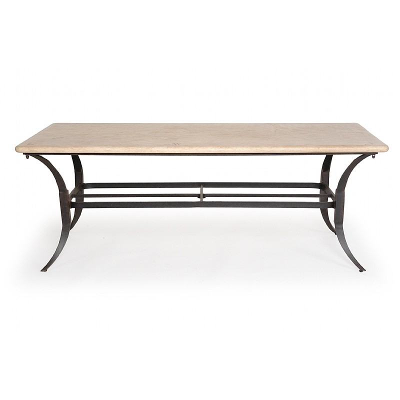 Paris Contemporary Cast Aluminum Rectangle Dining Table Stone Top 84 inch