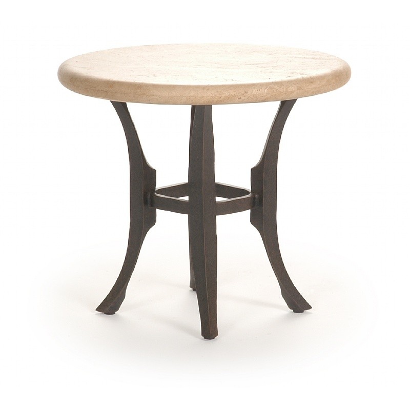 Paris Contemporary Cast Aluminum Round End Table Stone Top 24 inch