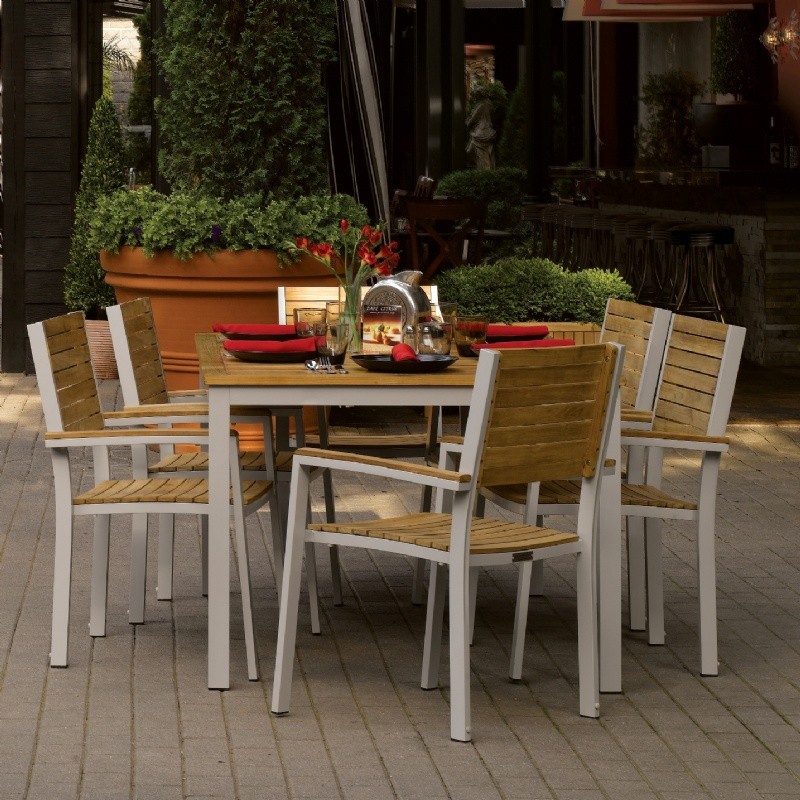 Outdoor Furniture: Outdoor Patio Dining Sets: Travira Aluminum and Teak Outdoor Dining Set 7 piece