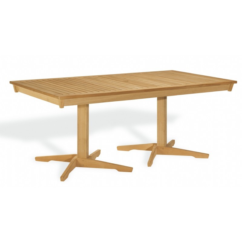Outdoor Furniture: Oxford Garden: Shorea Collection: Shorea Wood Rectangle Pedestal Outdoor Dining Table 76 inch