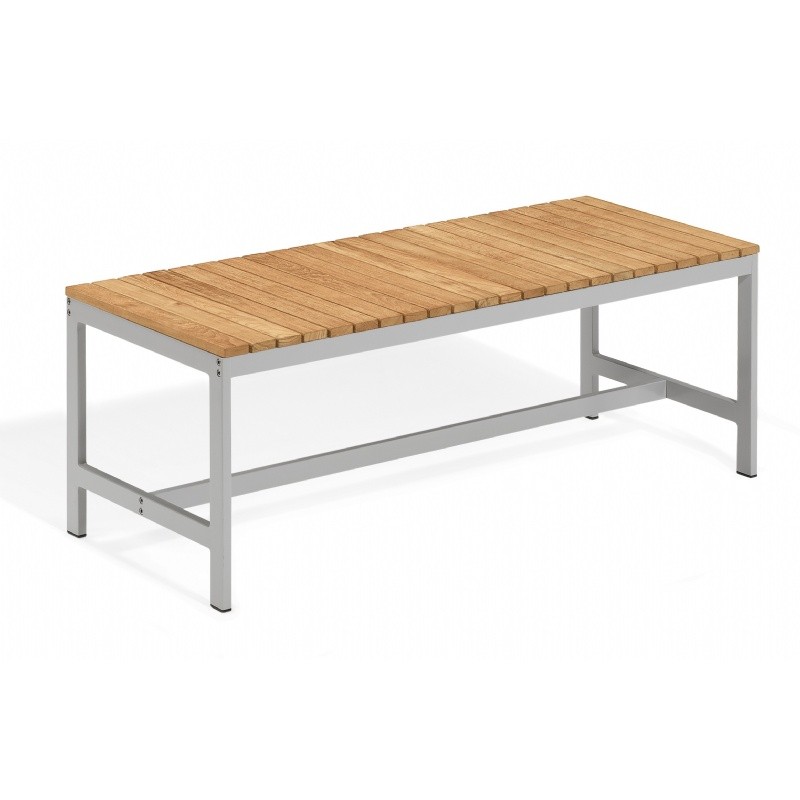 Outdoor Furniture: Benches: Travira Aluminum Teak Backless Outdoor Bench 4 Feet