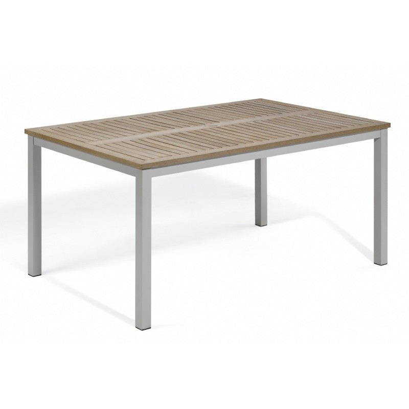 Travira Aluminum Tekwood Vintage Top Rectangle Dining Table 63 Inch : Rectangle Dining Tables