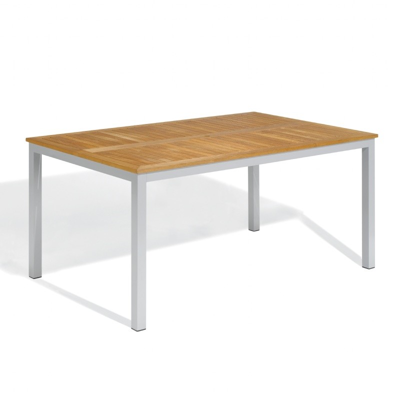 Outdoor Furniture: Aluminum: Travira Aluminum Teak-Top Rectangle Dining Table 63 inch