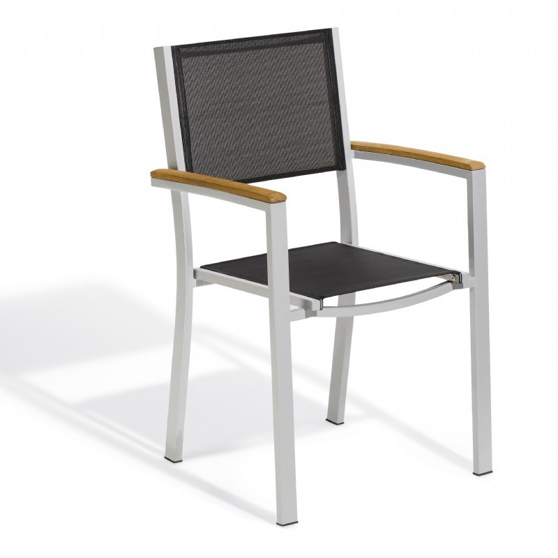 Travira Aluminum Sling Stackable Dining Chair Black : Dining Chairs