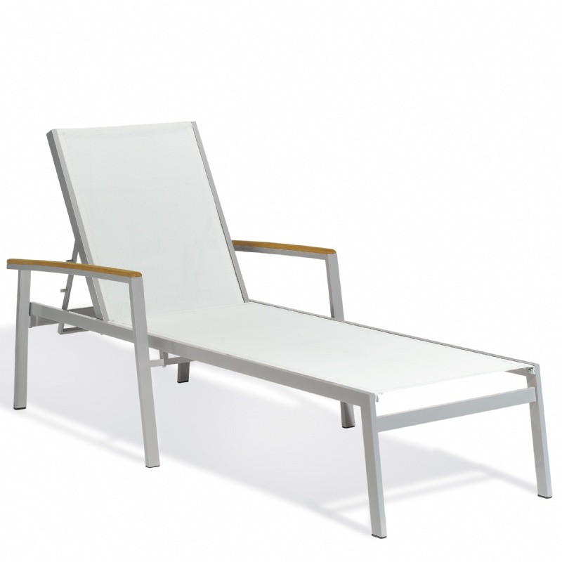 Outdoor Furniture: Aluminum: Travira Aluminum Sling Stackable Chaise Lounge Natural
