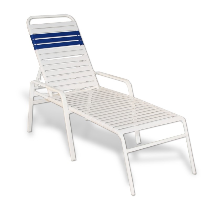 Strap Patio Stackable Chaise Lounge with Arms 80x27x16 White Flat Tube