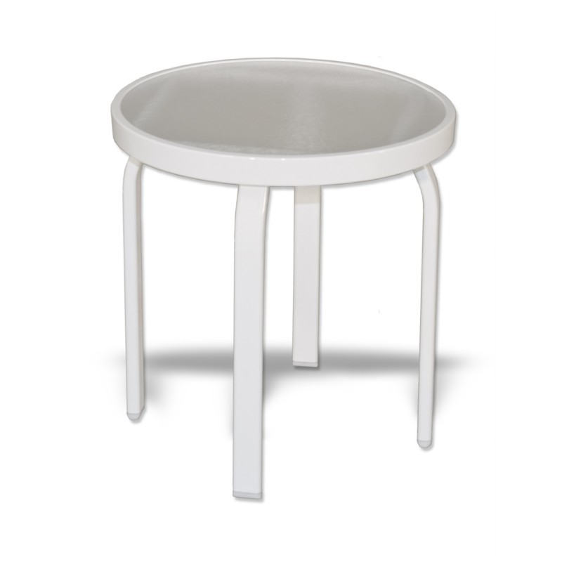 Strap Round Patio Side Table with Acrylic Top Flat Tube White