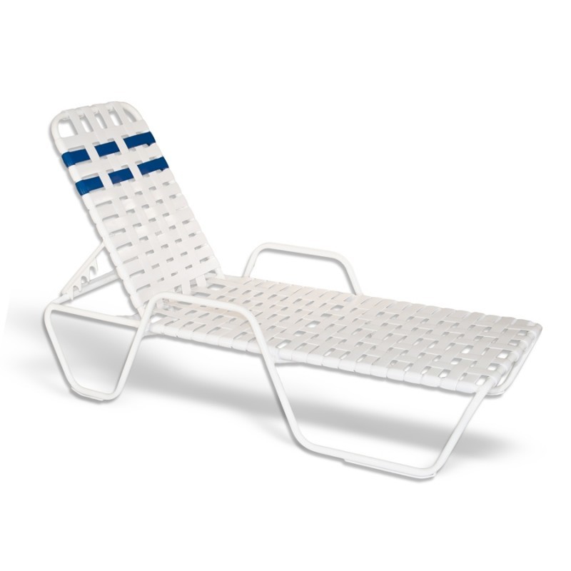 Outdoor Furniture: Beach Chaise Lounges: Strap Patio Stackable Criss Cross Chaise Lounge with Arms 79x27x12 White