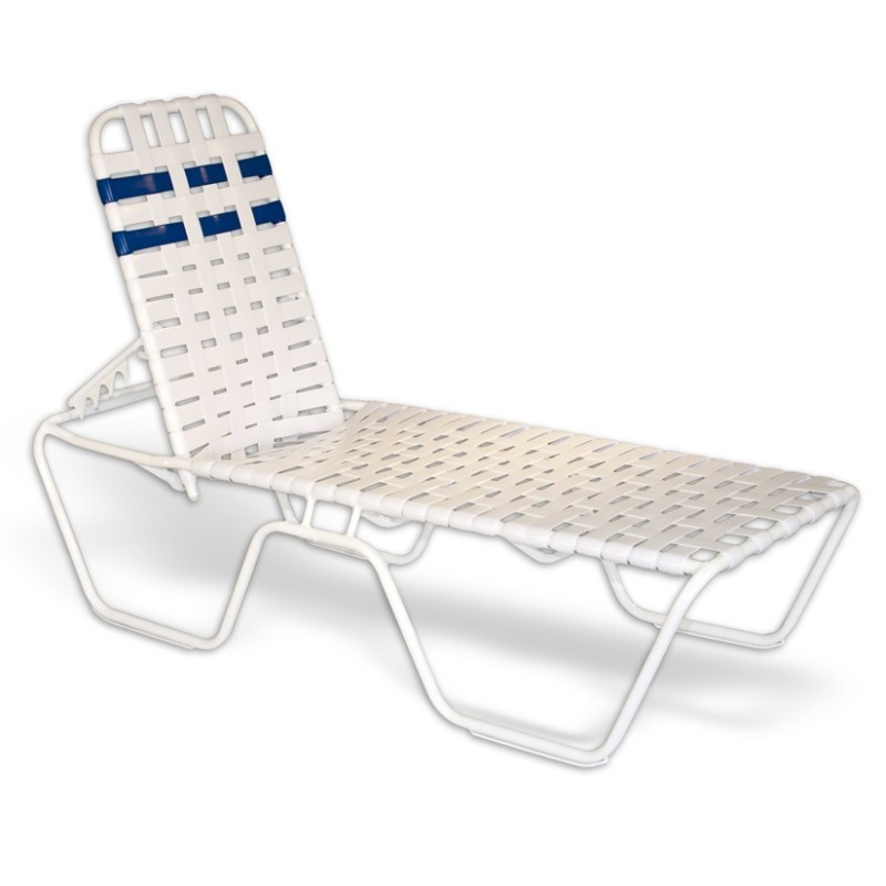 Outdoor Furniture: Aluminum: Strap Patio Stackable Criss Cross Chaise Lounge 78x27x16 White