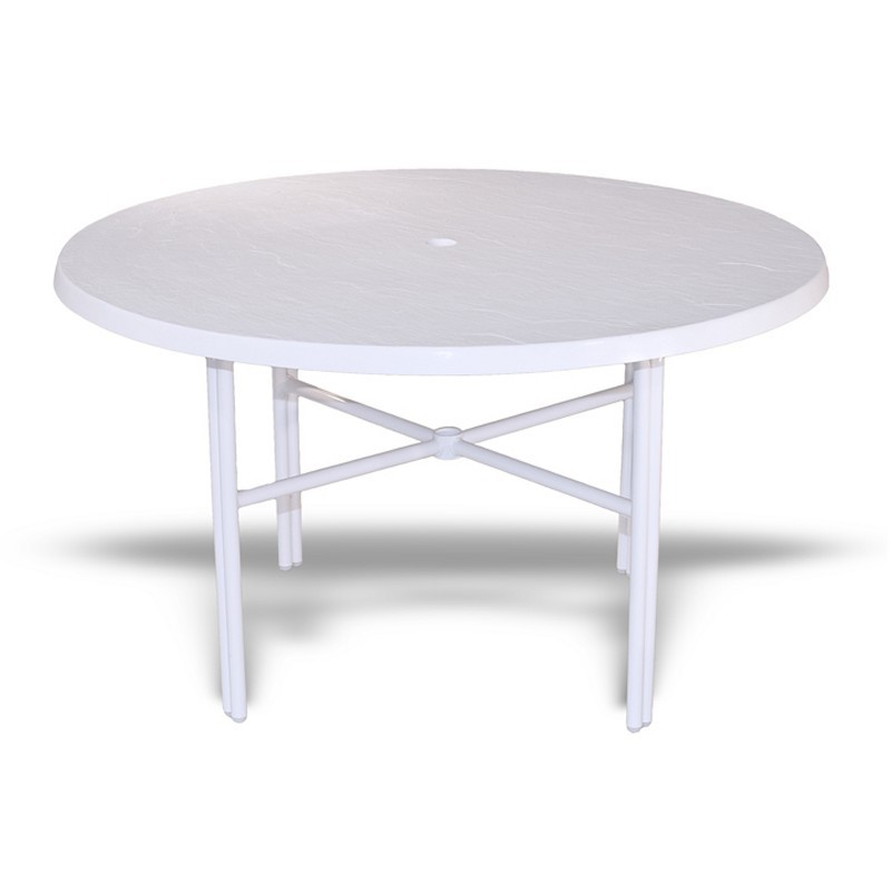 Outdoor Furniture: Aluminum: Strap Round Patio Dining Table with Fiberglass Top White 48"