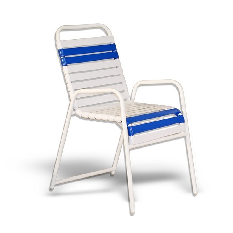 Outdoor Furniture: Dining Chairs: Strap Patio Stackable High Balcony Arm Chair White