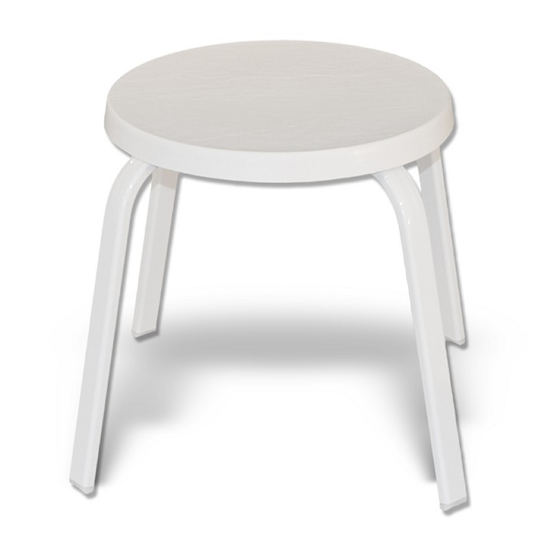 Strap Round Patio Side Table with Fiberglass Top Flat Tube White