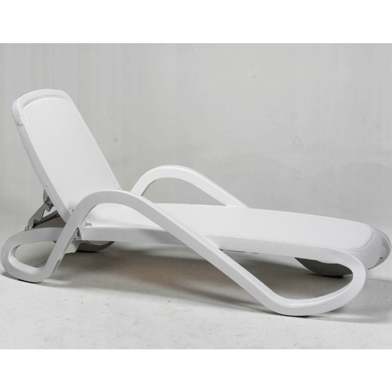 Adjustable Stacking Sling Chaise Lounge White with Arms