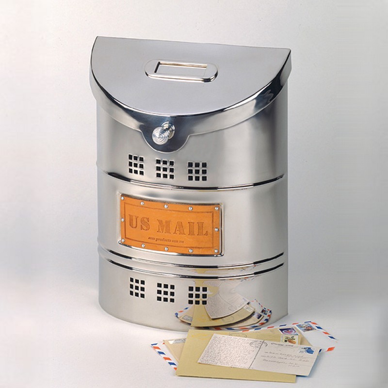 Small Steel Wall Mailbox w/ Leather Label Small Steel Wall Mailbox w/ Leather Label