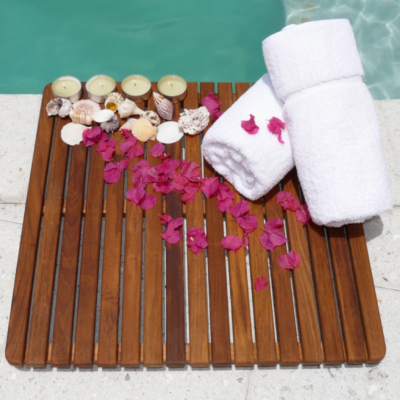 Pool & Beach: Spa & Shower Mats: LeSpa Teak Oiled Floor Mat 24 &times; 24