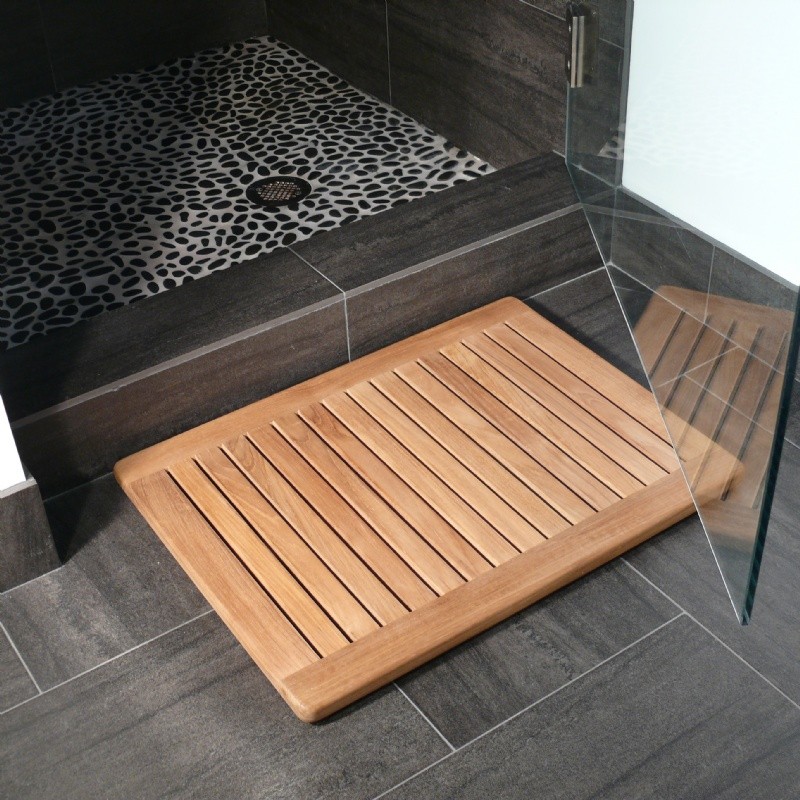 Pool & Beach: Spa & Shower Mats: LeSpa Natural Teak Framed Shower Floor Mat 23 &times; 17