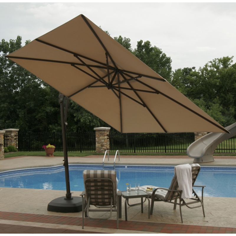 10 Feet Square Cantilever Umbrella with Base Olefin Stone Top