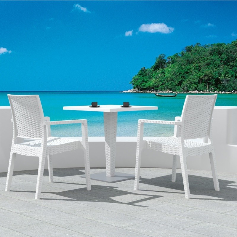 Ibiza Wickerlook Outdoor Resin Bistro Set White with Round Table 28 inch