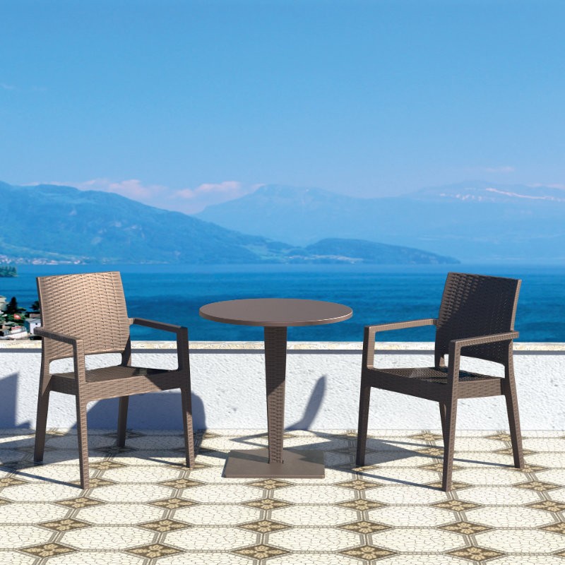 Ibiza Wickerlook Outdoor Resin Bistro Set Brown with Round Table 28 inch