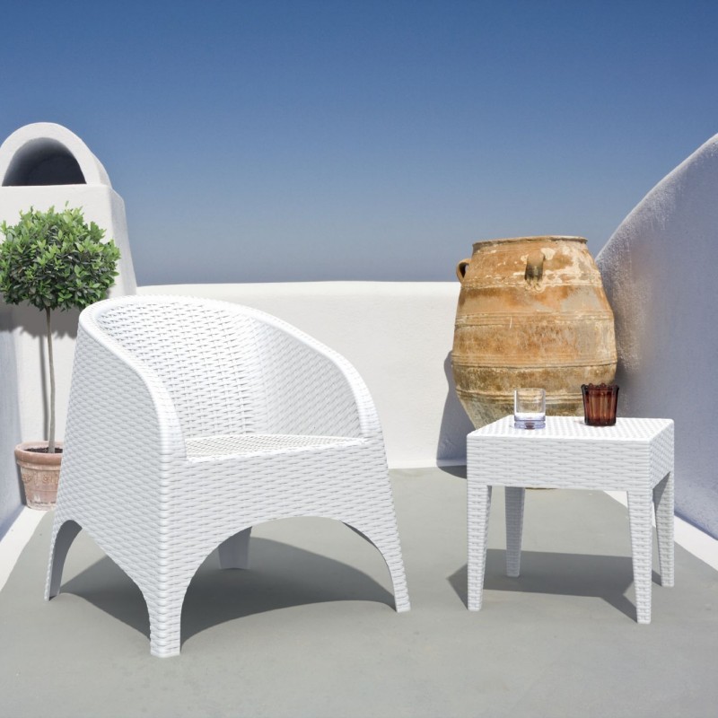 Aruba Wickerlook Resin Balcony Furniture Set 3 Piece White