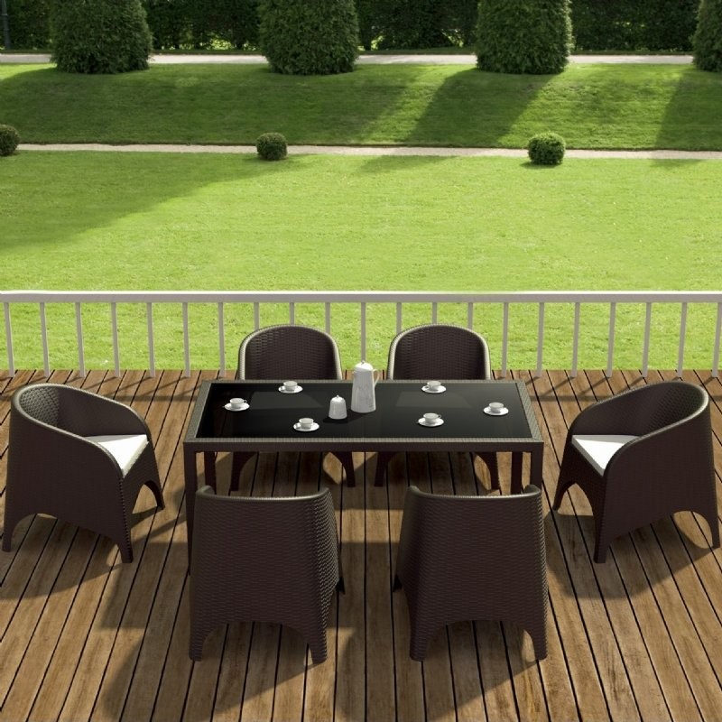 Aruba Wickerlook Resin Patio Dining Set 7 Piece Rectangle Brown