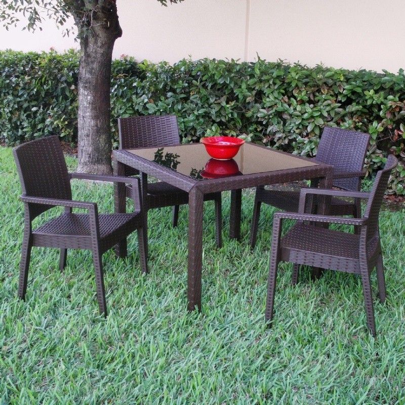 Miami Wickerlook Resin Square Patio Dining Table Brown 37 inch. alternative photo #2