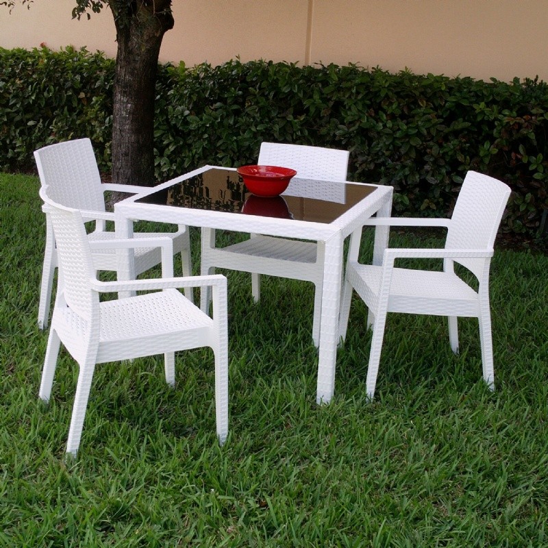 Miami Wickerlook Resin Patio Dining Set 5 Piece White
