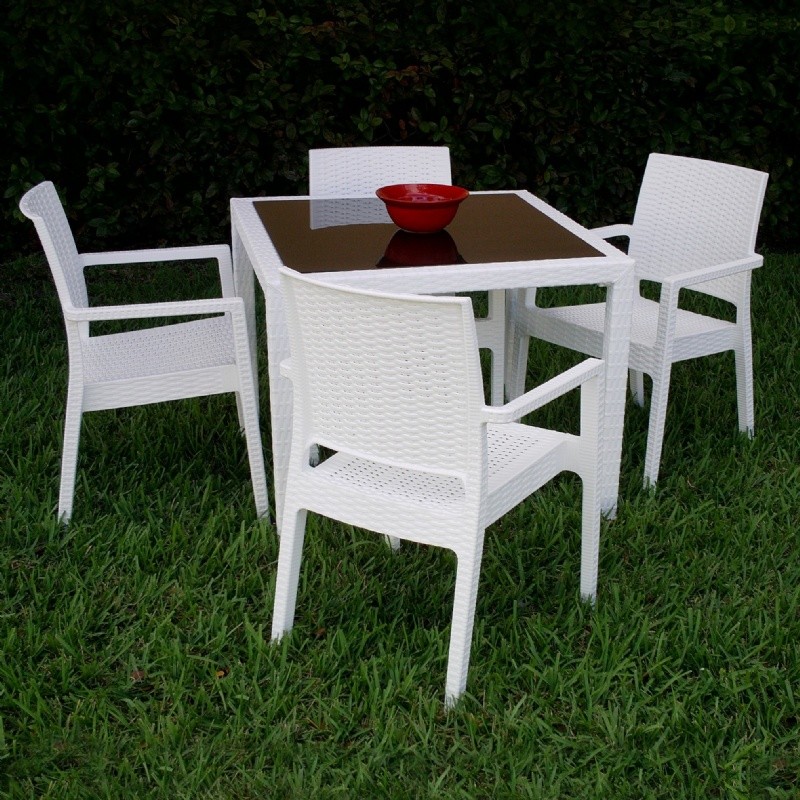 Miami Wickerlook Resin Patio Dining Set 5 Piece White alternative photo #2