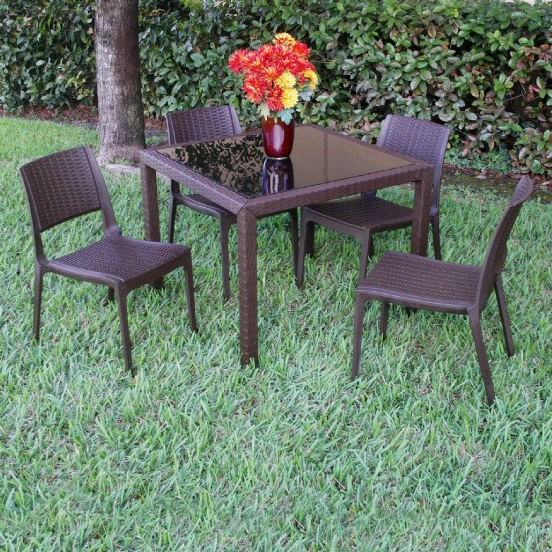 Miami Wickerlook Resin Patio Dining Set 5 Piece Brown with Side Chairs alternative photo #0