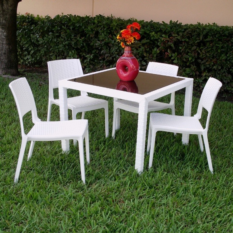Miami Wickerlook Resin Patio Dining Set 5 Piece White with Side Chairs alternative photo #2