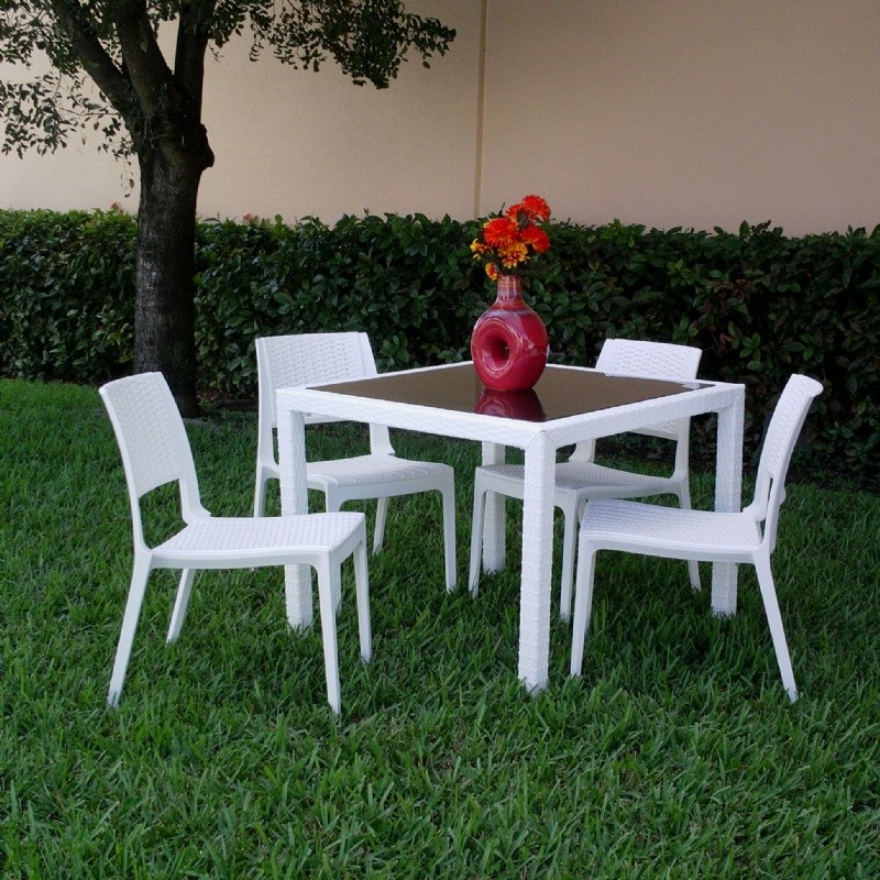 Miami Wickerlook Resin Square Patio Dining Table White 37 inch. alternative photo #4