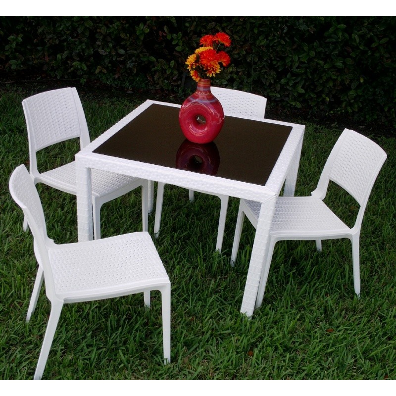 Miami Wickerlook Resin Patio Dining Set 5 Piece White with Side Chairs alternative photo #3