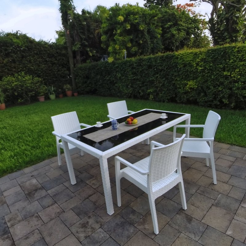 Outdoor Furniture: WickerLook: Miami Beach Collection: Miami Wickerlook Resin Patio Dining Set 5 Piece Rectangle Brown