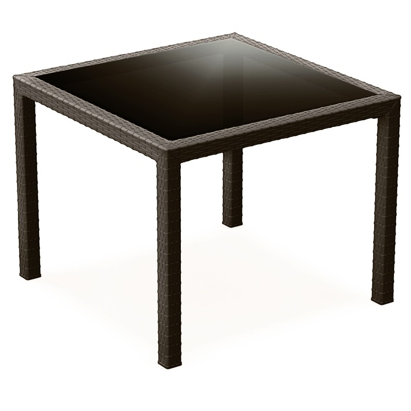 Outdoor Furniture: Resin: Miami Wickerlook Resin Square Patio Dining Table Brown 37 inch.