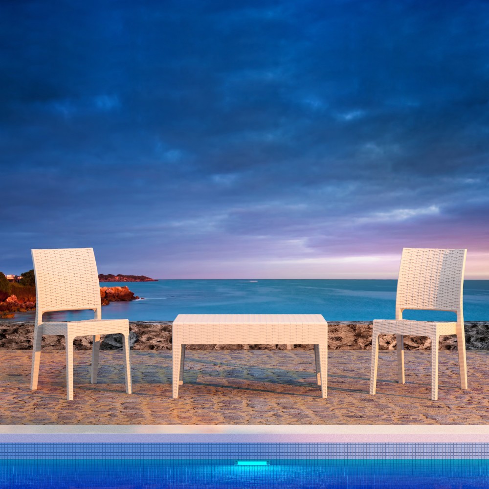 Florida Wickerlook Resin Balcony Set 3 Piece White : Bistro Seating Sets
