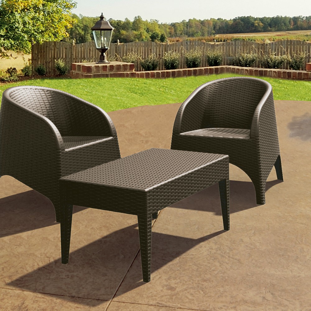 Outdoor Furniture: Patio Sets: Aruba Wickerlook Resin Patio Set 3 Piece Brown with Rectangle Table