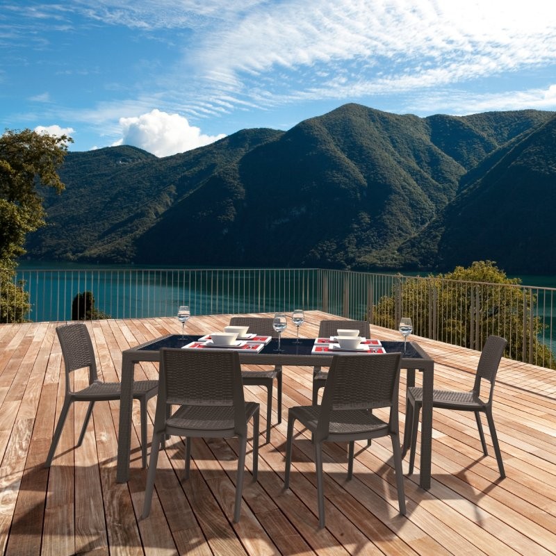 Outdoor Furniture: WickerLook: Miami Beach Collection: Miami Wickerlook Resin Patio Dining Set 7 Piece Rectangle Brown