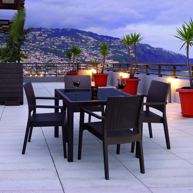 Outdoor Furniture: WickerLook: Miami Beach Collection: Miami Wickerlook Resin Patio Dining Set 5 Piece Brown