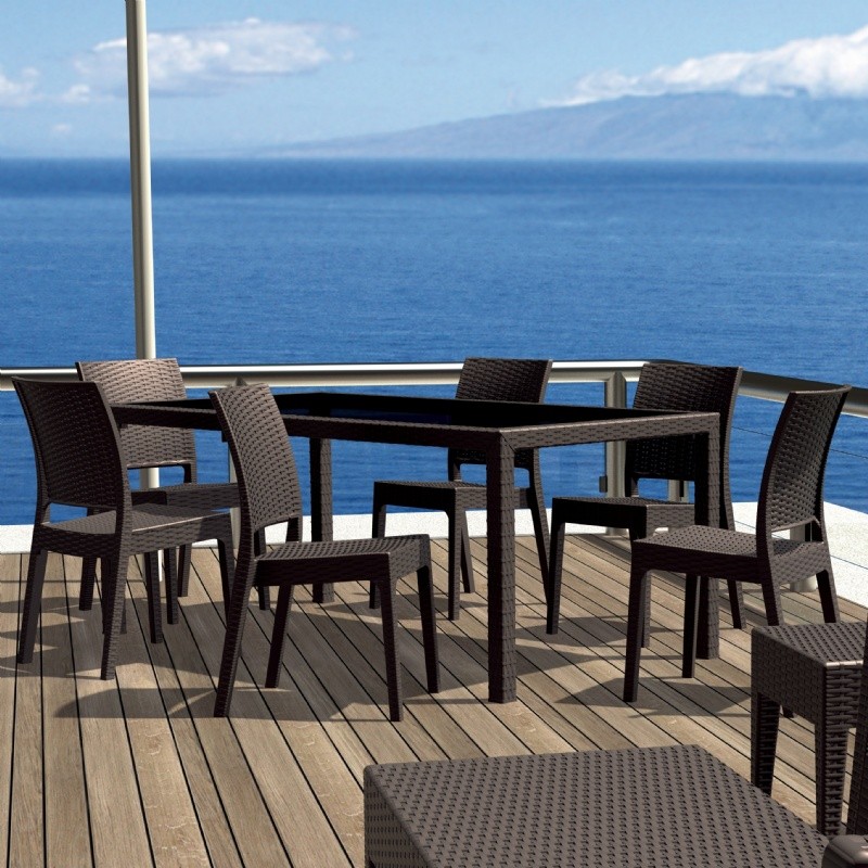 Outdoor Furniture: WickerLook: Miami Beach Collection: Florida Wickerlook Resin Patio Dining Set 7 Piece Rectangle Brown