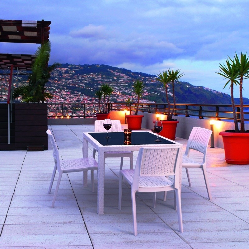 Outdoor Furniture: Resin: Miami Wickerlook Resin Patio Dining Set 5 Piece Brown with Side Chairs