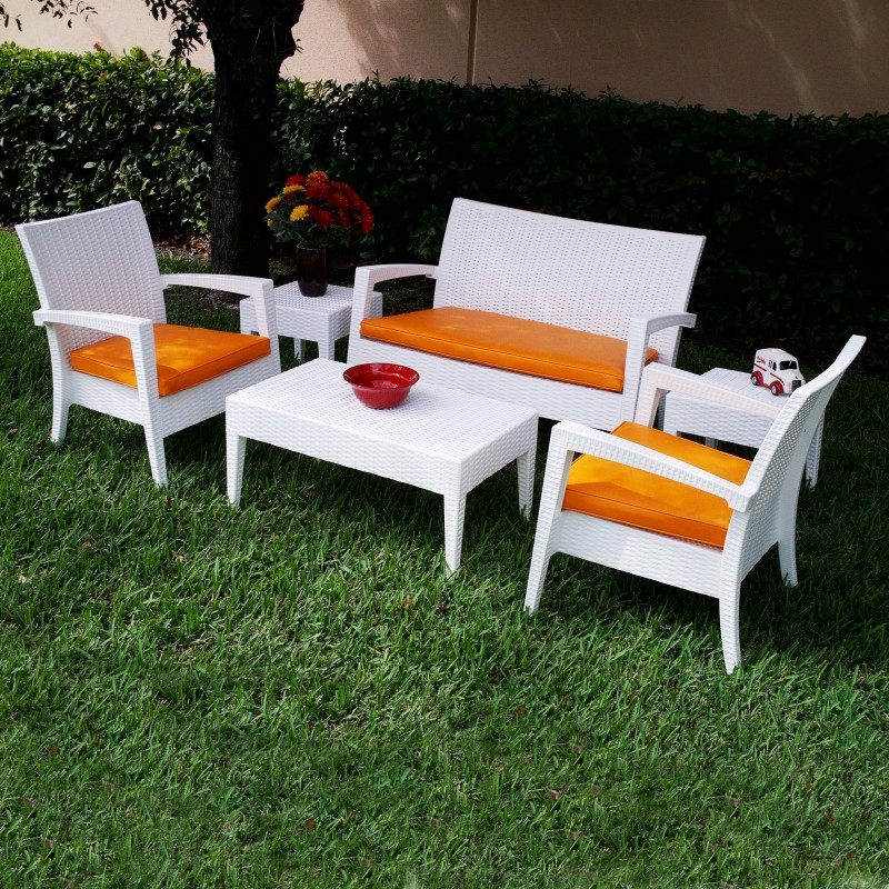 Outdoor Furniture: Outdoor Deep Seating Sets: Miami Wickerlook Resin Patio Deepseating Set 6 piece White