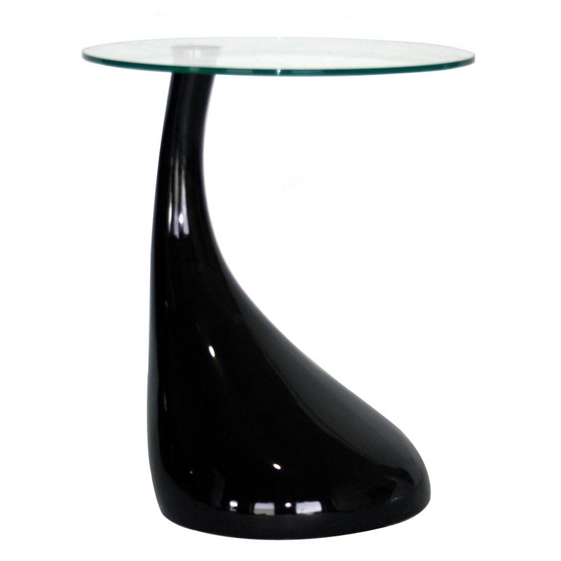 Furniture: Coffee Tables: Glossy Black Plastic Round Coffee Table with Glass Top