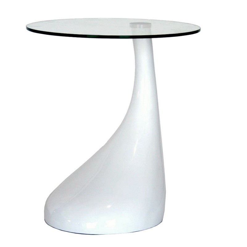 Furniture: Coffee Tables: Glossy White Plastic Round Coffee Table with Glass Top
