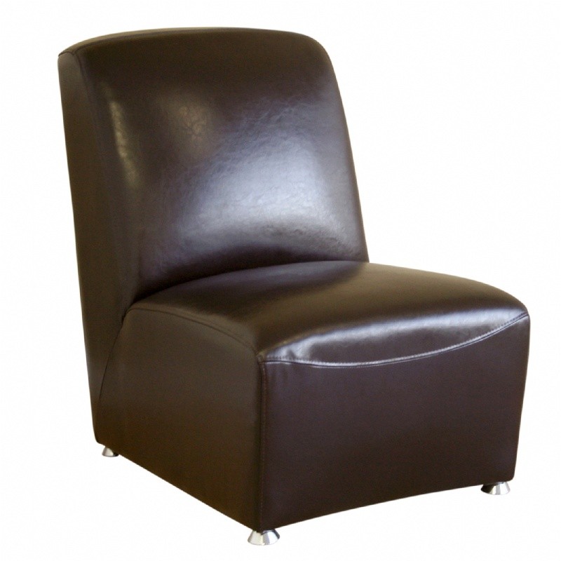 Furniture: Club Chairs: Dark Brown Leather Armless Club Chair with Metal Legs
